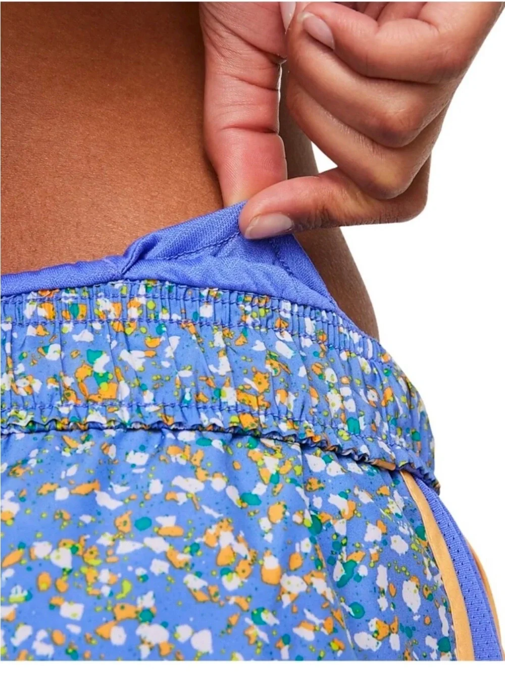 Nike Blue Floral Print Athletic Shorts with Yellow Trim